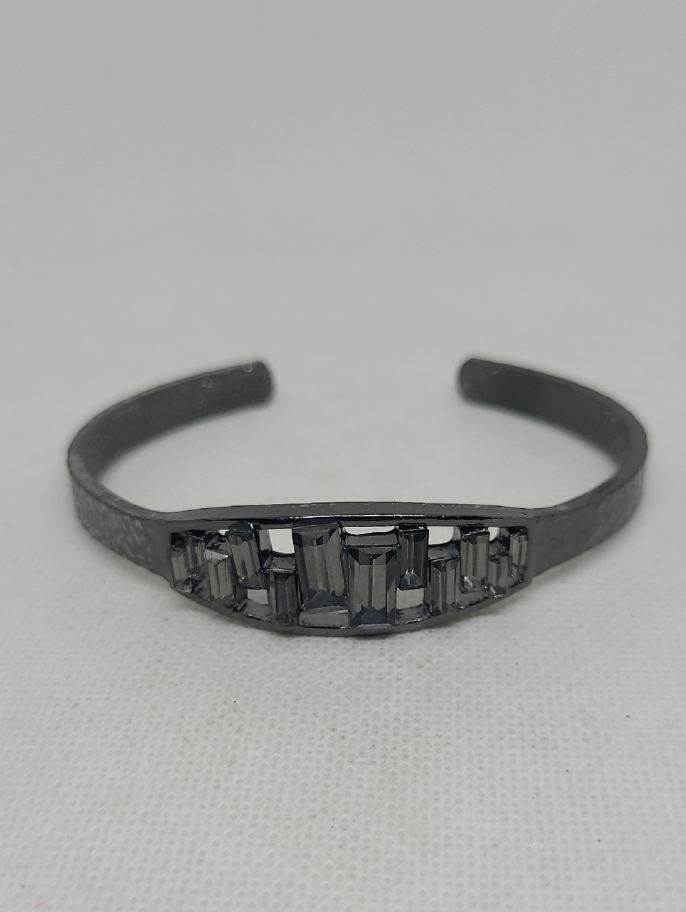 Gunmetal Crystal Accent Cuff Bracelet - Adjustable- Unbranded